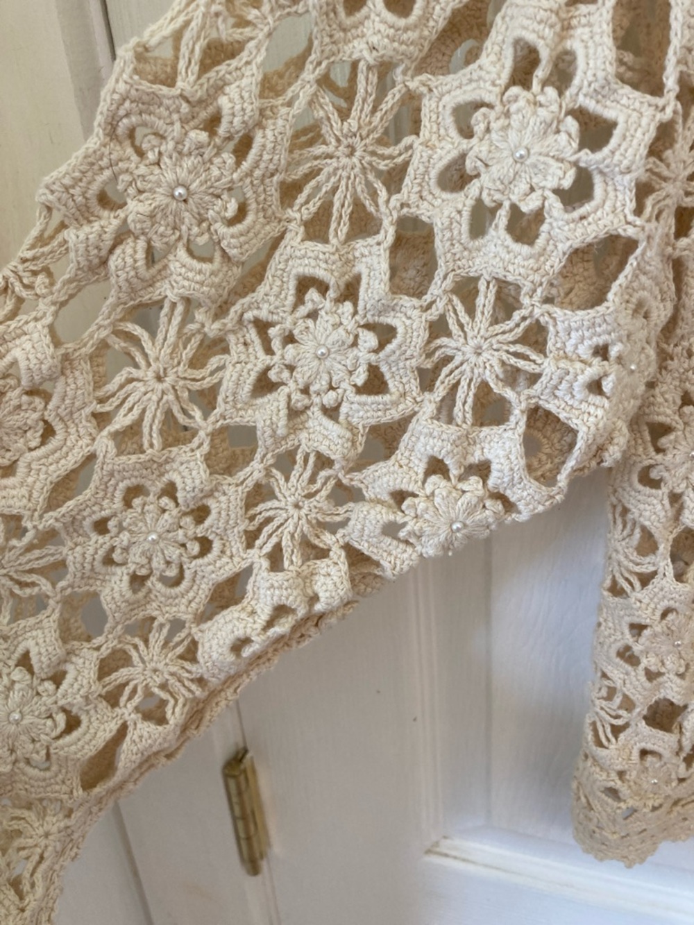 Moda International Cream Crochet Floral Cardigan with Pearl Buttons - Picture 6 of 9